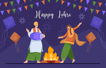 Poster - Happy Lohri Festival Of Punjab Vector Illustration.