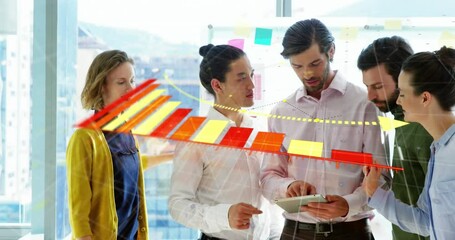 Poster - Animation of financial data processing over diverse business people at office