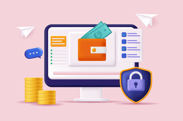 Poster - Online wallet concept 3D illustration. Personal financial account, money management and transactions, secure transactions and banking at web page. Illustration for modern web banner design