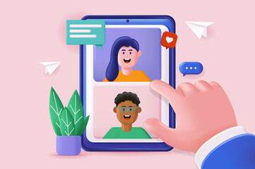 Aufkleber - Video chatting concept 3D illustration. Video calls with friends, online communication and meeting with people on mobile application interface. Illustration for modern web banner design