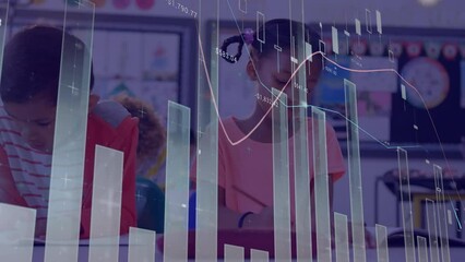 Poster - Animation of data processing over diverse schoolchildren in classroom