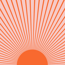 Orange Sunrise Simple Retro Style Illustration With Orange Sun Rays On Pink Background For Summer Lovers