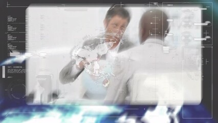 Poster - Animation of data processing over diverse business people in office