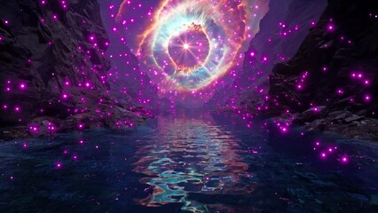Wall Mural - a magical nebula among the rocks dotted with bright particles. beautiful night landscape