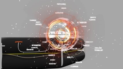 Poster - Animation of scope scanning and data processing over rafting boat on grey background