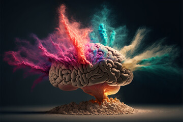 Wall Mural - Concept art of a human brain exploding with knowledge and creativity. generative ai