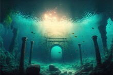 A Large Mass Of Ocean Water Covered The Ruined Temple. Generative AI Technology