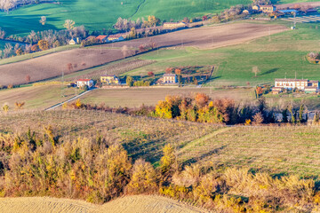 Wall Mural - Winter panorama of the hilly area of Monferrato, taken from the viewpoint of the village of Treville (Piedmont, Northern Italy); is a famous winery area of Alessandria Province.