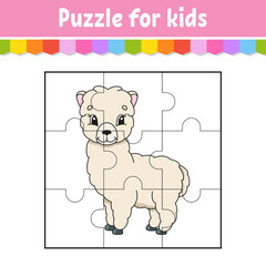 Puzzle game for kids. Jigsaw pieces. Color worksheet. Activity page. cartoon style. Vector illustration.