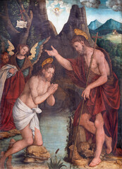 Wall Mural - VARENNA, ITALY - JULY 20, 2022: The painting of Baptism of Jesus in the church Chiesa di San Giorgio by Sigismondo de Magistris (1533).