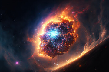 Wall Mural - big bang space illustration. explosion in space. colorful science-fiction image. burst of explosion.