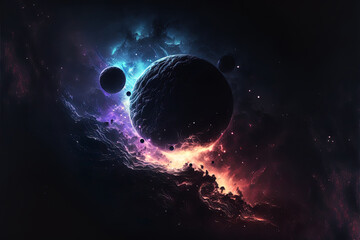 fantasy dark planet in space. cosmic celestial planet in space exploding. science fiction, futuristi
