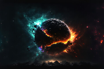 Wall Mural - fantasy dark planet in space. cosmic celestial planet exploding. science fiction, futuristic space l