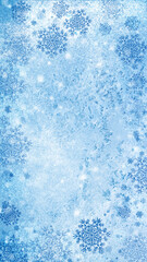 Wall Mural - snowy winter blue background. snowflakes, neon glow, blurred lights