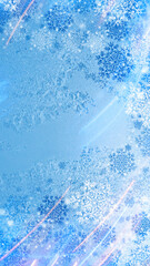 Wall Mural - snowy winter blue background. snowflakes, neon glow, blurred lights