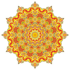 Wall Mural - Oriental pattern with arabesques and floral elements. Traditional colorful round classic ornament. Vintage pattern with arabesques