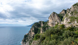 Fototapeta Krajobraz - Amalfi Coast rock by the sea, from the highway 163.