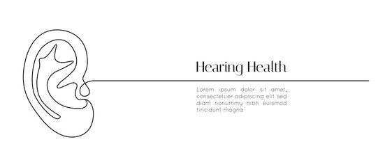 Fototapete - One continuous line drawing of human ear. Icon Symbol of hear health and sensory aid in simple linear style. Mascot concept for world deaf day editable stroke. Divider Doodle vector illustration