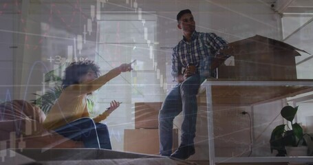 Poster - Animation of statistics and data processing over diverse business people
