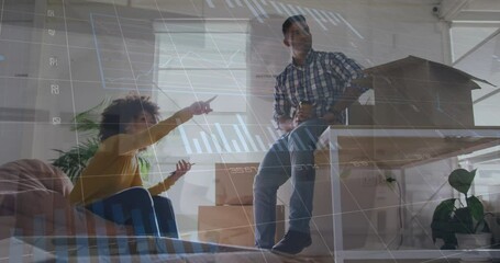 Poster - Animation of statistics and data processing over diverse business people