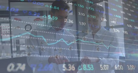 Poster - Animation of financial data processing over diverse business people