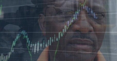 Poster - Animation of financial data processing over african american man