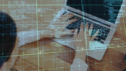 Poster - Animation of data processing over woman typing on laptop