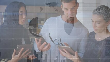 Poster - Animation of statistical data processing over diverse male and female colleagues discussing