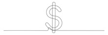 Dollar Sign Continuous One Line Drawing Art. Money Dollar Linear Symbol. Vector Isolated On White.