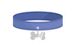 Blue dog collar with silver token in form of bone. Pet collar. Cartoon, flat, vector