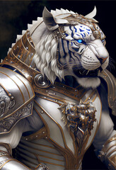 Sticker - Siberian tiger in paladin armor generative art