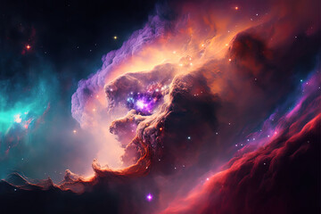 Wall Mural - nebula. fantasy space illustration. light in the cosmos. glowing colors in the black night of space.