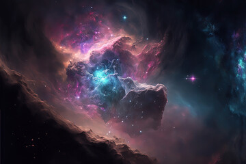Wall Mural - nebula. fantasy space illustration. light in the cosmos. glowing colors in the black night of space.