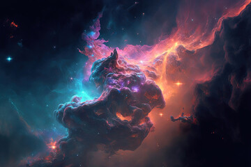 Wall Mural - nebula. fantasy space illustration. light in the cosmos. glowing colors in the black night of space.