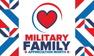 National Military Family Month in United States. Celebrate annual in November. Thank you for military family. Patriotic american elements. Poster, card, banner, background. Vector illustration