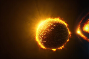 Wall Mural - sun in space. fantasy 3d render of ball of fire. isolated star in the black of space. yellow burning