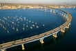 Aerial view of Coronado Bridge in San Diego bay in southern California