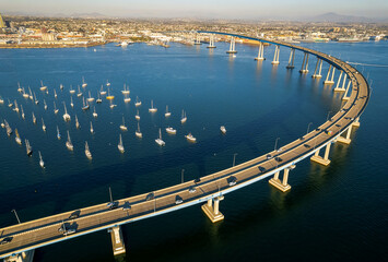 Wall Mural - Aerial view of Coronado Bridge in San Diego bay in southern California