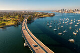 Fototapeta Miasto - Aerial view of Coronado Bridge in San Diego bay in southern California