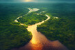 amazonas rainforest, tropical river landscape, beautiful nature, fictional landscape created with generative ai