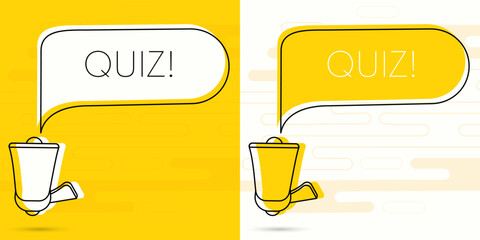 Poster - Quiz. Megaphone and colorful yellow speech bubble with quote. Blog management, blogging and writing for website. Concept poster for social networks, advertising, banner