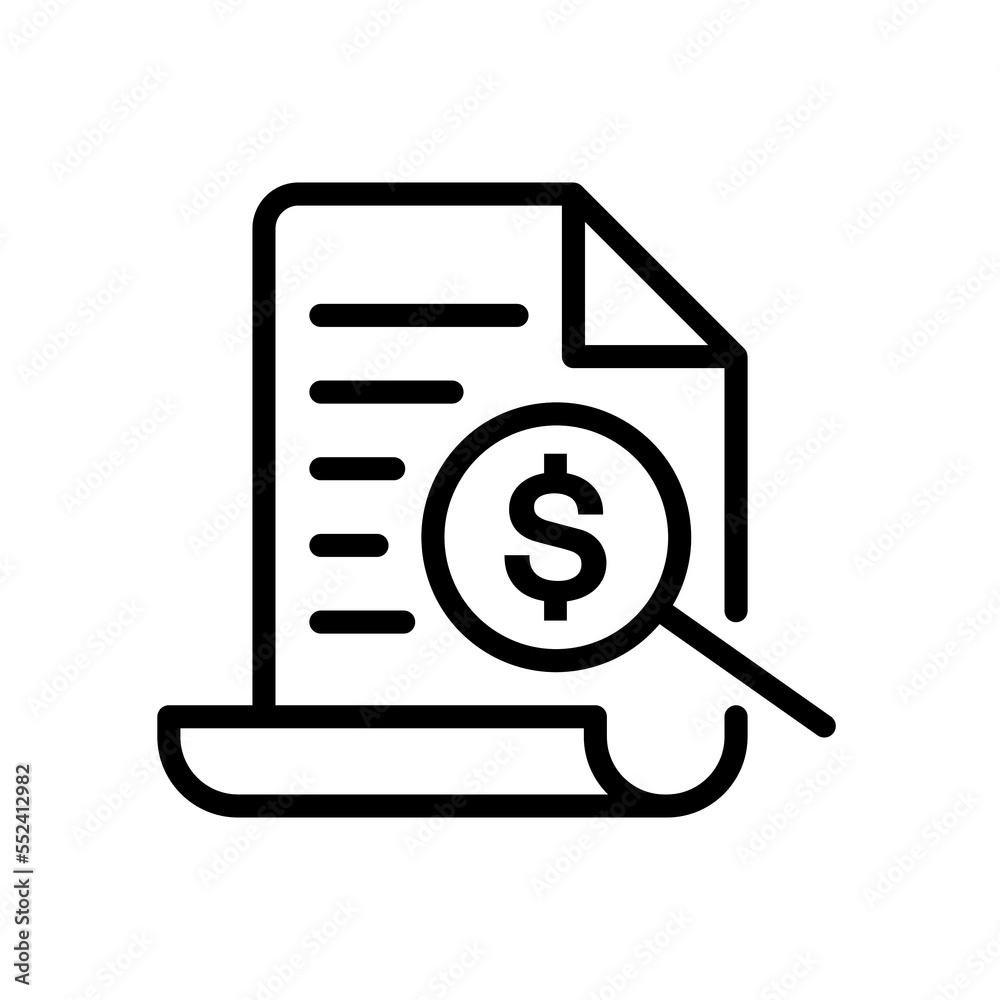 Invoice inspection icon. Tax and bill checking icon. Payment document ...