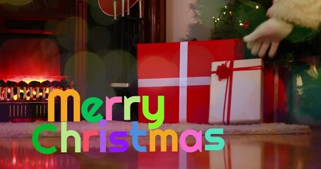 Sticker - Animation of christmas greetings text over christmas tree and presents