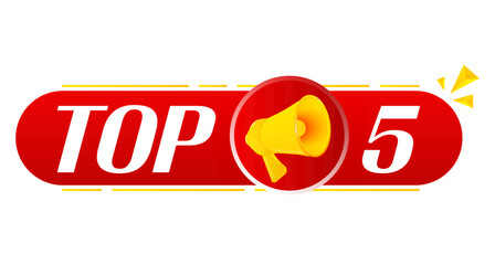 Poster - Megaphone with top 5 on white background. Megaphone banner. Web design. Vector