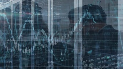Poster - Animation of data processing and business people over computer servers