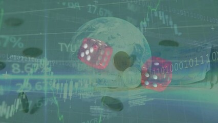 Poster - Animation of data processing and globe over dices