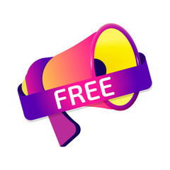 Poster - Free banner label, badge icon with megaphone. Flat design