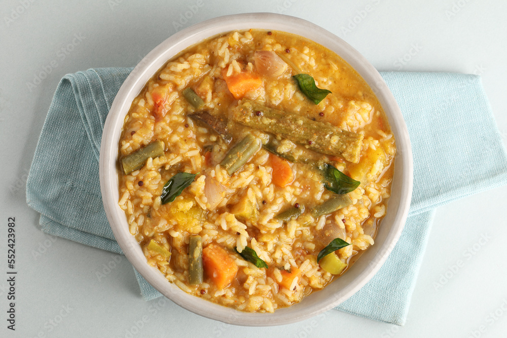 South Indian traditional and popular vegetarian rice dish, bisi bele ...