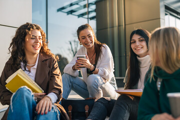 Wall Mural - European college friends on a coffee break