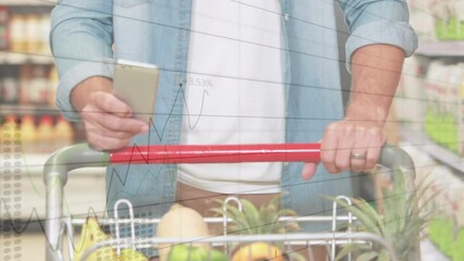 Poster - Animation of data processing over caucasian man in shop